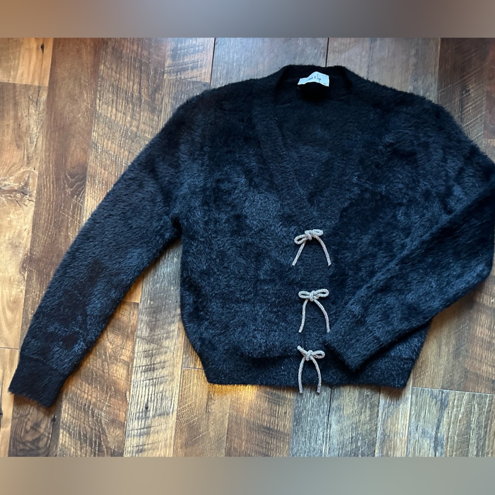 Black Cardigan with Bow Details